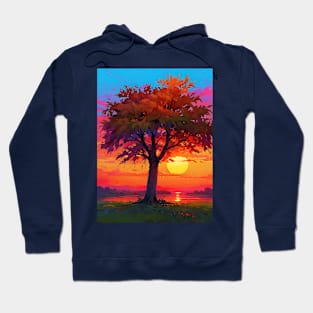 sunset tree landscape art painting Hoodie